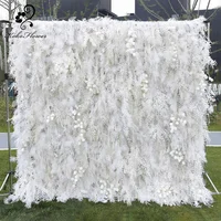 Koko Flower White Feather Artificial Flower Wall Wedding Background  Plant Wall Girls Birthday Party Decoration Photo Props