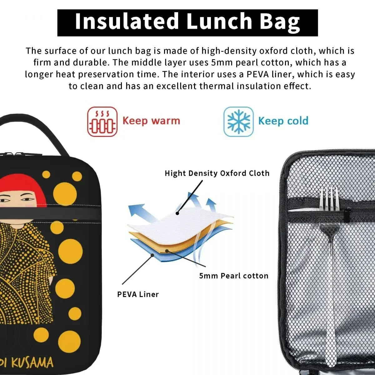 Yayoi Kusama Изолированная сумка для обеда Герметичный контейнер Термосумка-тоут