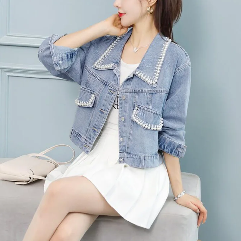 Куртка женская джинсовая укороченная свободная базовая модная уличная одежда из