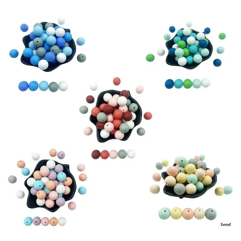 

50 шт./компл. 15 мм, силиконовые бусины для изготовления цепочек и браслетов, цветные круглые бусины россыпью для рукоделия, ювелирных изделий