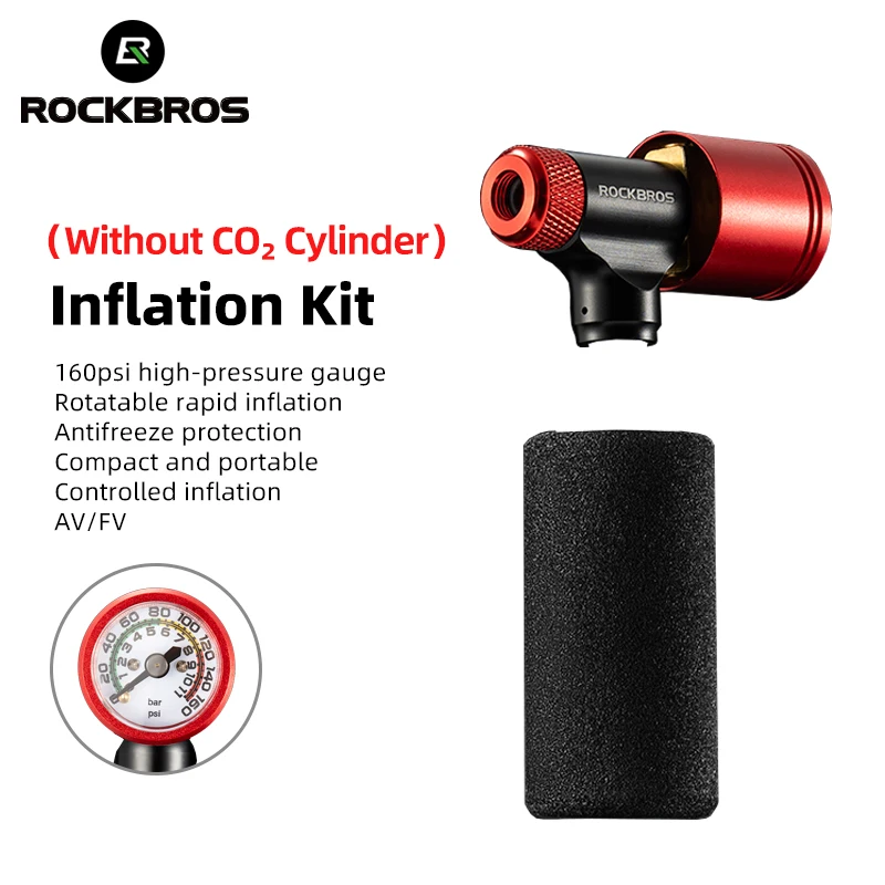 

ROCKBROS Насадка для насоса CO2 для велосипеда MTB Насадка для насоса CO2 для шоссейного велосипеда Манометр Воздушный насос Насадка для накачки CO2 Аксессуары для велоспорта