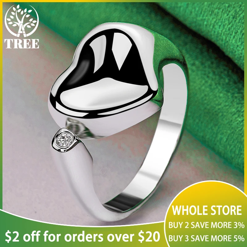 

925 Sterling Silver Adjustable Smooth Zircon Heart Ring For Women Luxury Party Birthday Engagement Wedding Charm Jewelry Gift
