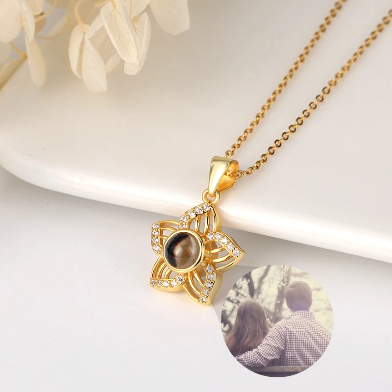 Personalized Photo Projection Necklace S925 Silver Romantic Sakura Pendant Clavicle Chain Nice Jewelry Gift Drop Shipping