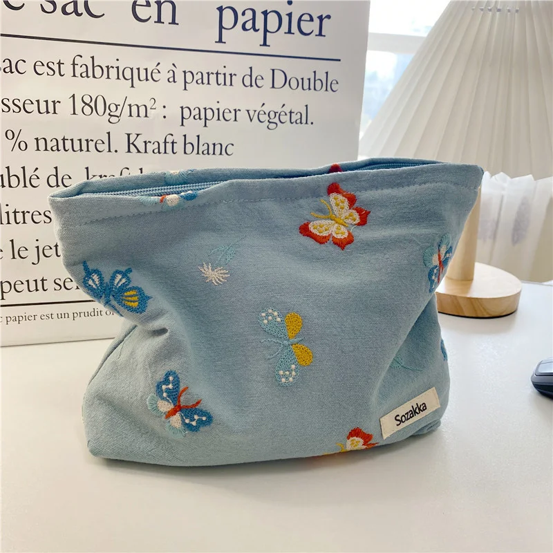 

1PC Fashion Azure Butterfly Embroidered Cosmetic Bag Washing Bag Large Capacity Women Travel Cosmetic Pouch Make Up Storage Bags