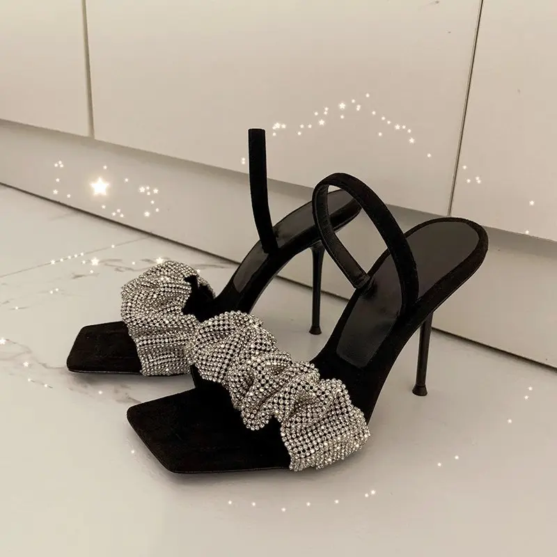 

2022 Star Style Luxury Rhinestones Women Sandals Elegant Stiletto High Heels Slingback Gladiator Sandals Summer Party Prom Shoes