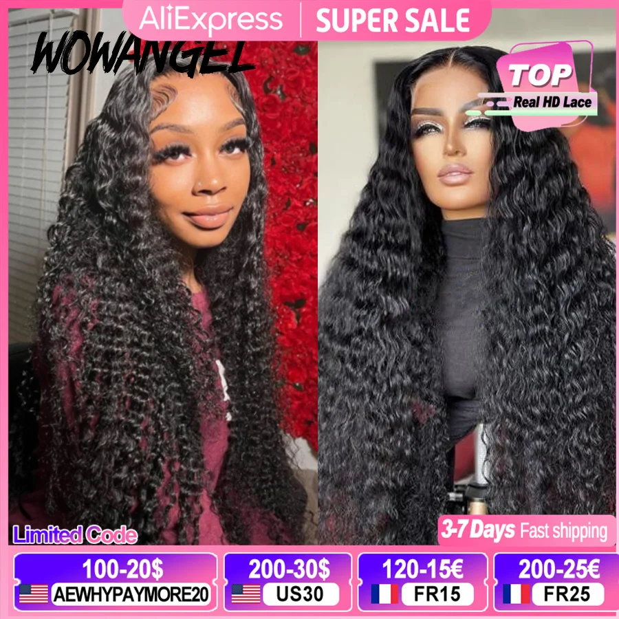 WOWANGEL 34inch Water Wave Wigs 5x5 HD Lace Closure Human Hair Wig 250% Melt All Skins Closure Curly Wig Remy Hair Wig For Woman