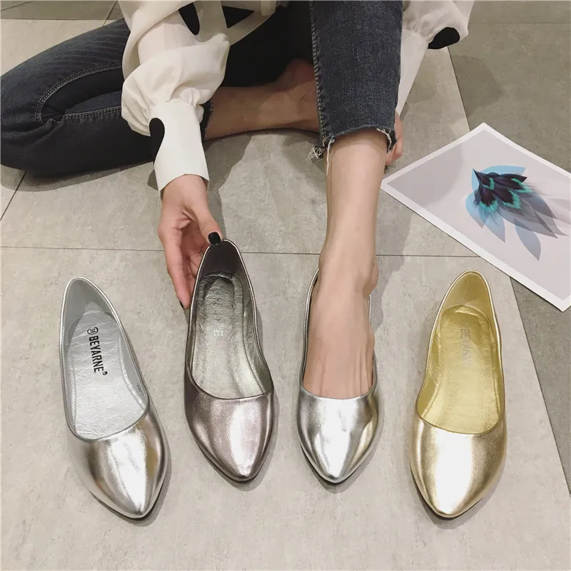 luxury ballet flat shoes for woman fashion boat shoes 2022 new zapatos de mujer Shiny Leather Soft Sole Comfortable ladies shoes