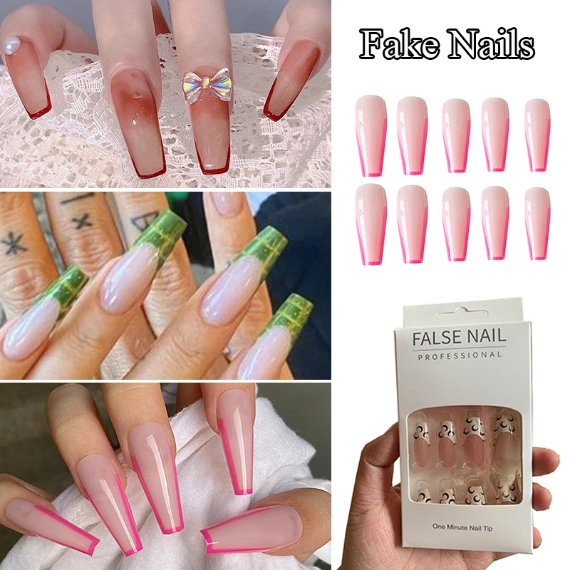 

24PCS Fake Nails Wearable Coffin Ballerina Fake Nails Full Cover Press On Nails Acrylic Nail Tips Long Ballet Nails Extension