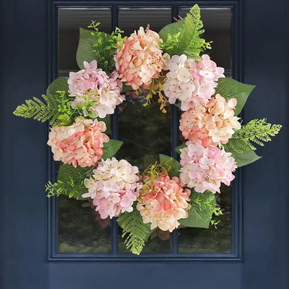 

Delicate High Simulation Exquisite Workmanship Spring Summer Fake Hydrangea Wreath Round Door Wreath Home Accessory