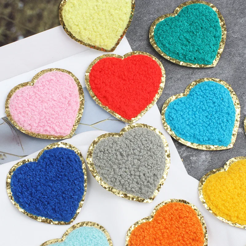 On Colorful Love Heart Patches Towel Cartoon Clothings Pants T-shirt Embroidered Patches Diy Denim Jacket Patches 1pcs