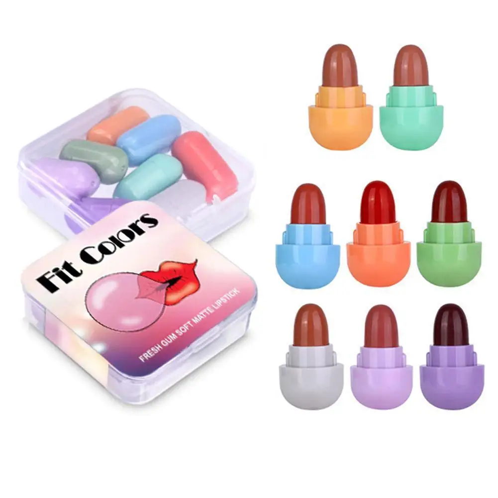 

Fit Colors 8-color Mini Chewing Gum Candy Capsule Lipstick Cute Candy Matte Lipstick Kit Nonstick Cup Velvet Matte Easy To Color