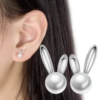 girls cute small stud earrings tiny lovely rabbit mini pearls exquisite ear nail female trendy ear piercing accessories gifts