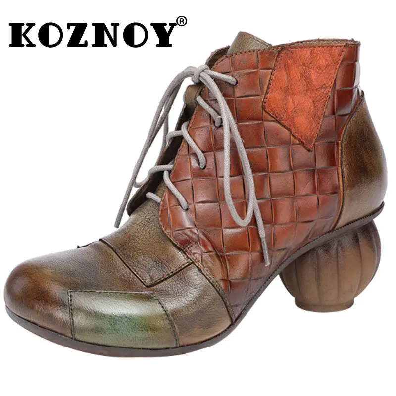 

Новые Ретро тисненые ботильоны из натуральной коровьей кожи козно 6 см Разноцветные Женские этнические ботинки на массивном каблуке с мягк...