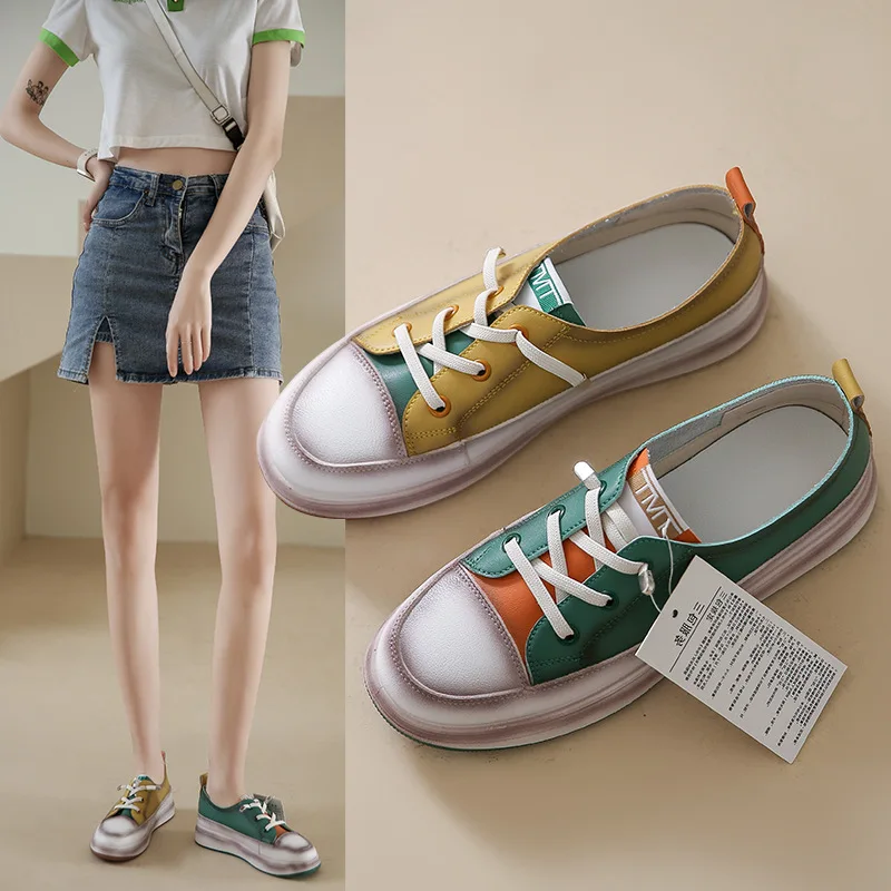 

TOPHQWS Korean Fashion Colorblock Design Women Shoes 2022 Spring Breathable Chunky Sneakers Casual Lace Up Platform Shoes Women