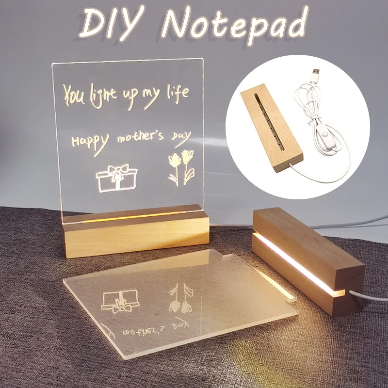 

Reusable Transparent Acrylic Note Board Message Memo Board with Light for Sticky Notes Phone Holder Name Card Desktop Decor