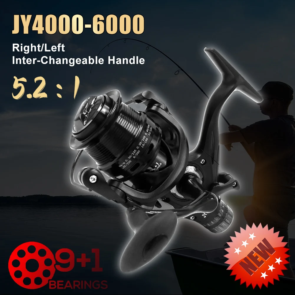 

COONOR Spinning Reel JY4000-6000 Fishing Reel 9+1BB Speed Ratio with Dual Brake System Dual Spools Interchangeable Handle