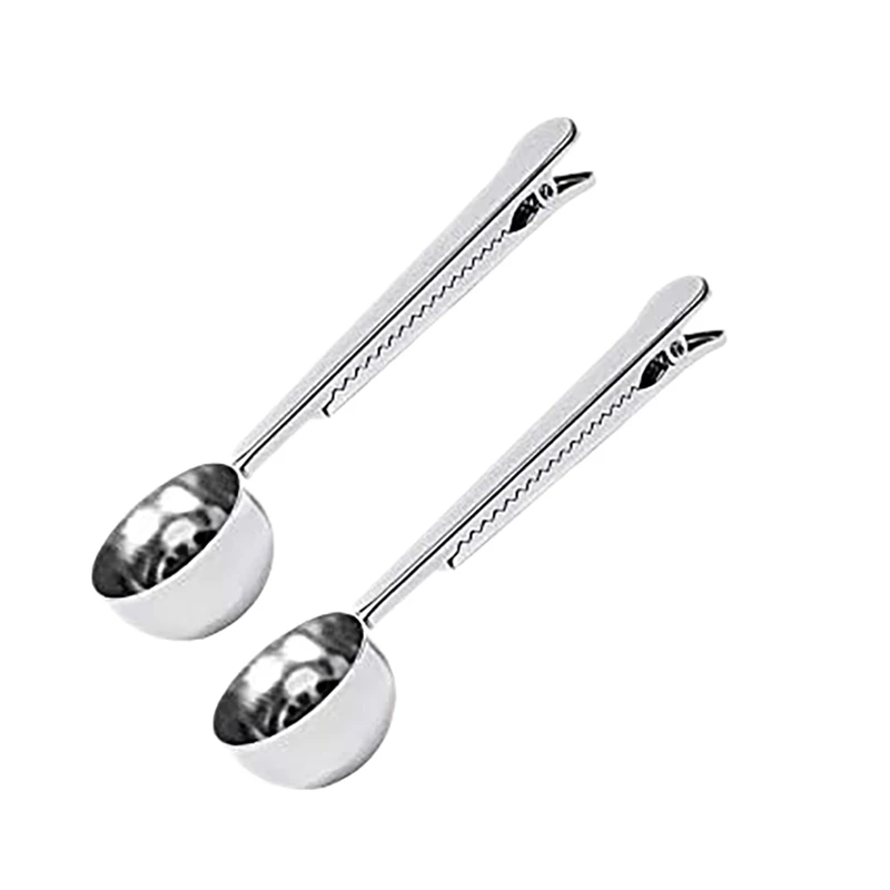 

2Pcs Coffee Scoop Clip 2 In 1 Stainless Steel Coffee Measuring Spoon Long Handle Scoop With Clip For Ground Coffee Tea