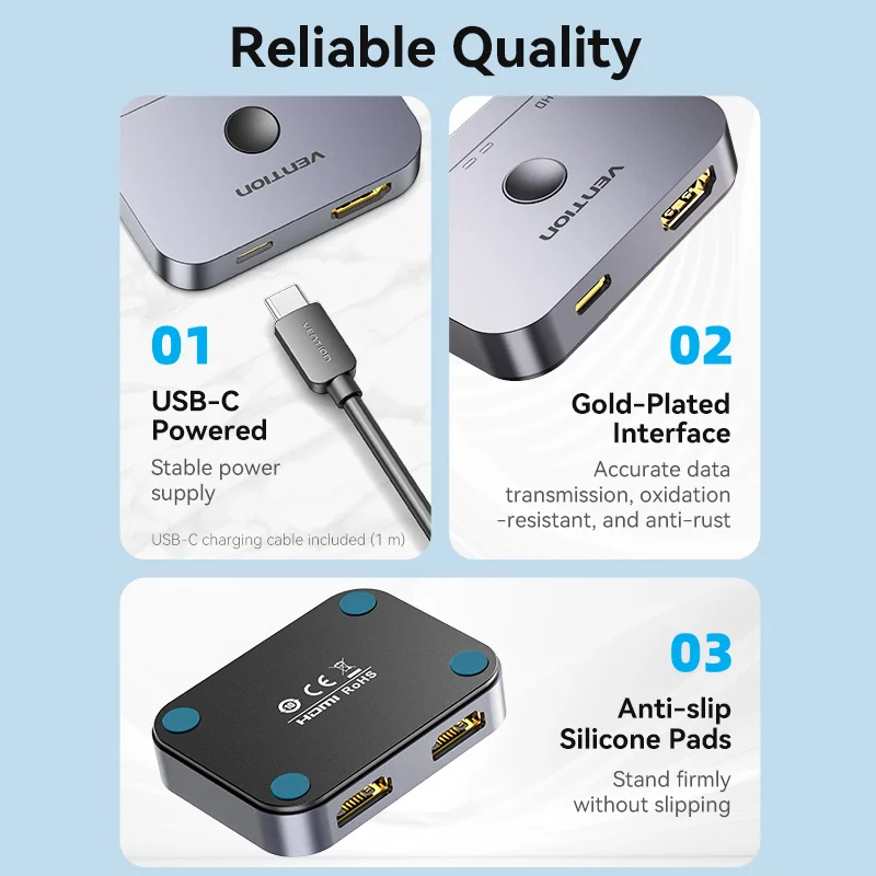 Vention HDMI Switcher 8K Bi-Direction 2.1 Switch 1x2/2x1 Adapter 2 in 1 Out Converter for PS4/5 Xiaomi TV Box Splitter