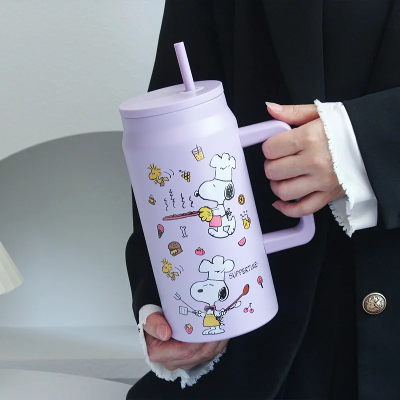 

Снупи термос из нержавеющей стали с ручкой, уличная изолированная чашка большой емкости, 1500 мл, портативная чашка для воды, подарки на день рождения