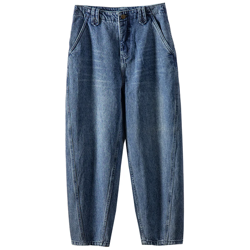 Spring 2023 Harem Pants Cotton Denim Ankle-Length Pants  LOOSE  Casual  Streetwear Women  Distressed  Zipper Fly