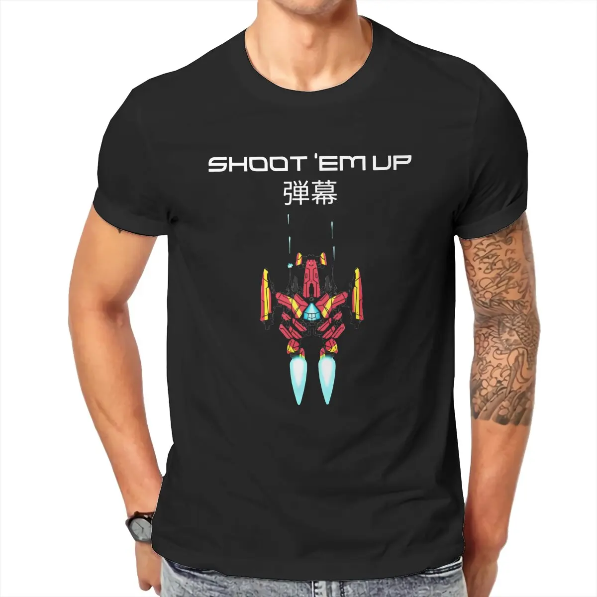

Shoot'Em Up Bullet Hell T-Shirt Men Space Invaders Arcade Shooter Game Vintage Cotton Tees T Shirts Plus Size Clothing