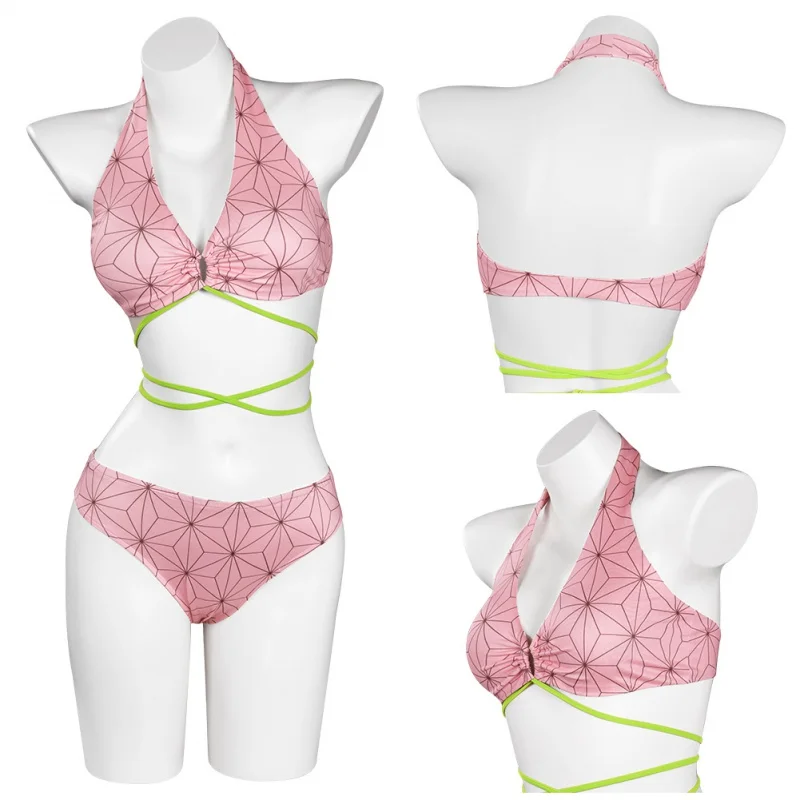 

Косплей демона рассекающий камадо Nezuko, купальный костюм, купальник из двух частей, наряды, костюм для Хэллоуина и карнавала