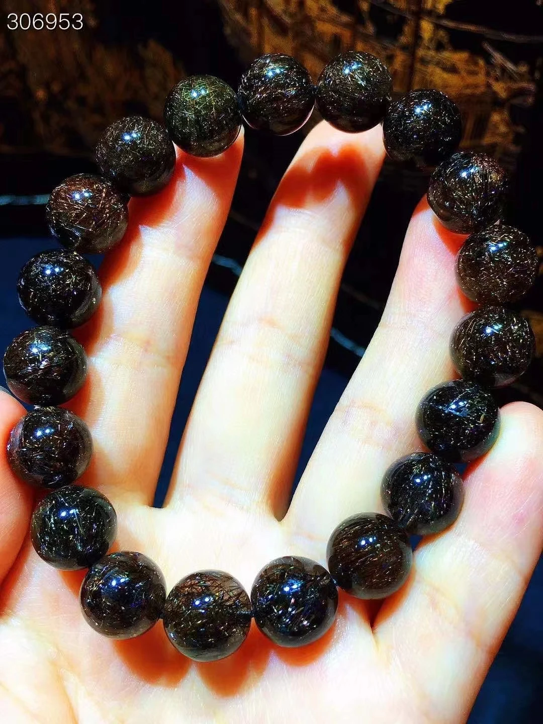 

Natural Copper Black Rutilated Titanium Quartz Beads Bracelet 10.6mm Women Men Crystal Round Beads Wealthy Stone Brazil AAAAA
