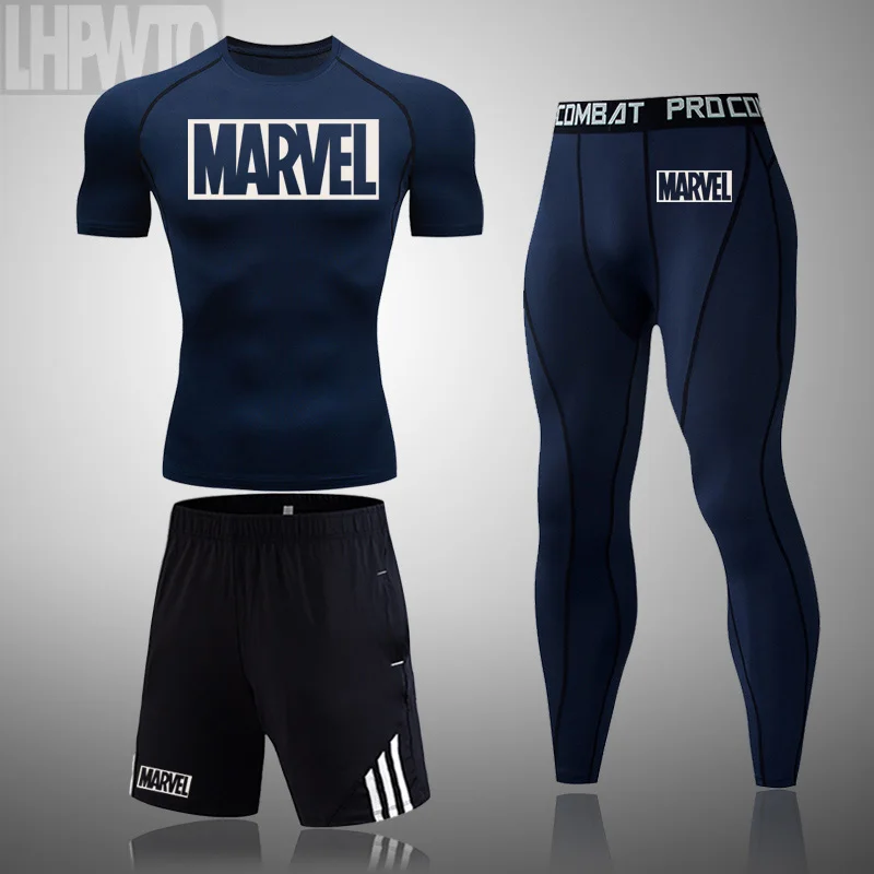 

2022 Sport Suit Men Short Sleeve Running Sets Quick Dry Gym Yoga Compression Suit Rashgard Fitness MMA Legging Sportswear