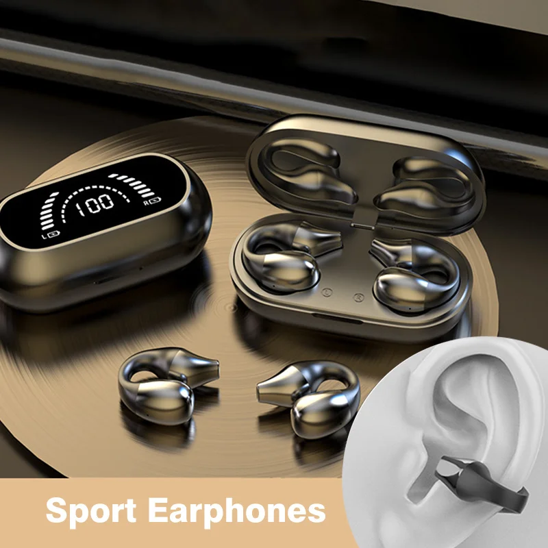 

2023 NEW Bone Conduction Earphone Bluetooth 5.2 Ear Clip on Ear Earring Wireless Headphones Sports Headsets Ear Hook with Mic