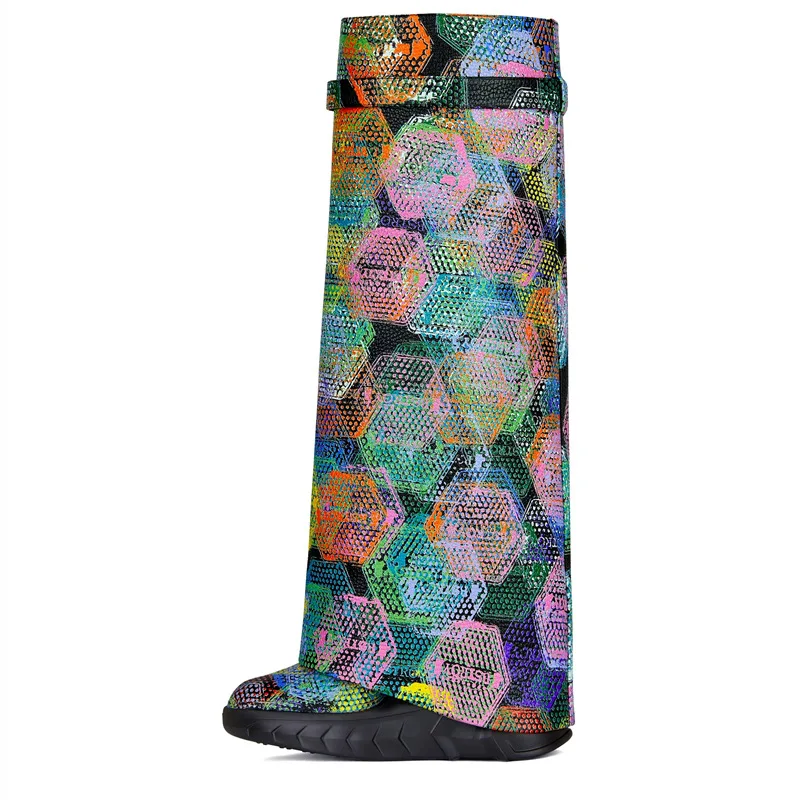 Женские кожаные высокие сапоги до колена обувь из кожи на платформе танкетке