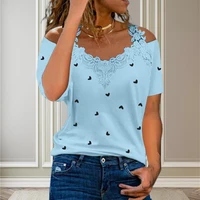 summer blouse fashion wear resistant quick dry lace cute heart print lady blouse female garment lady blouse summer top