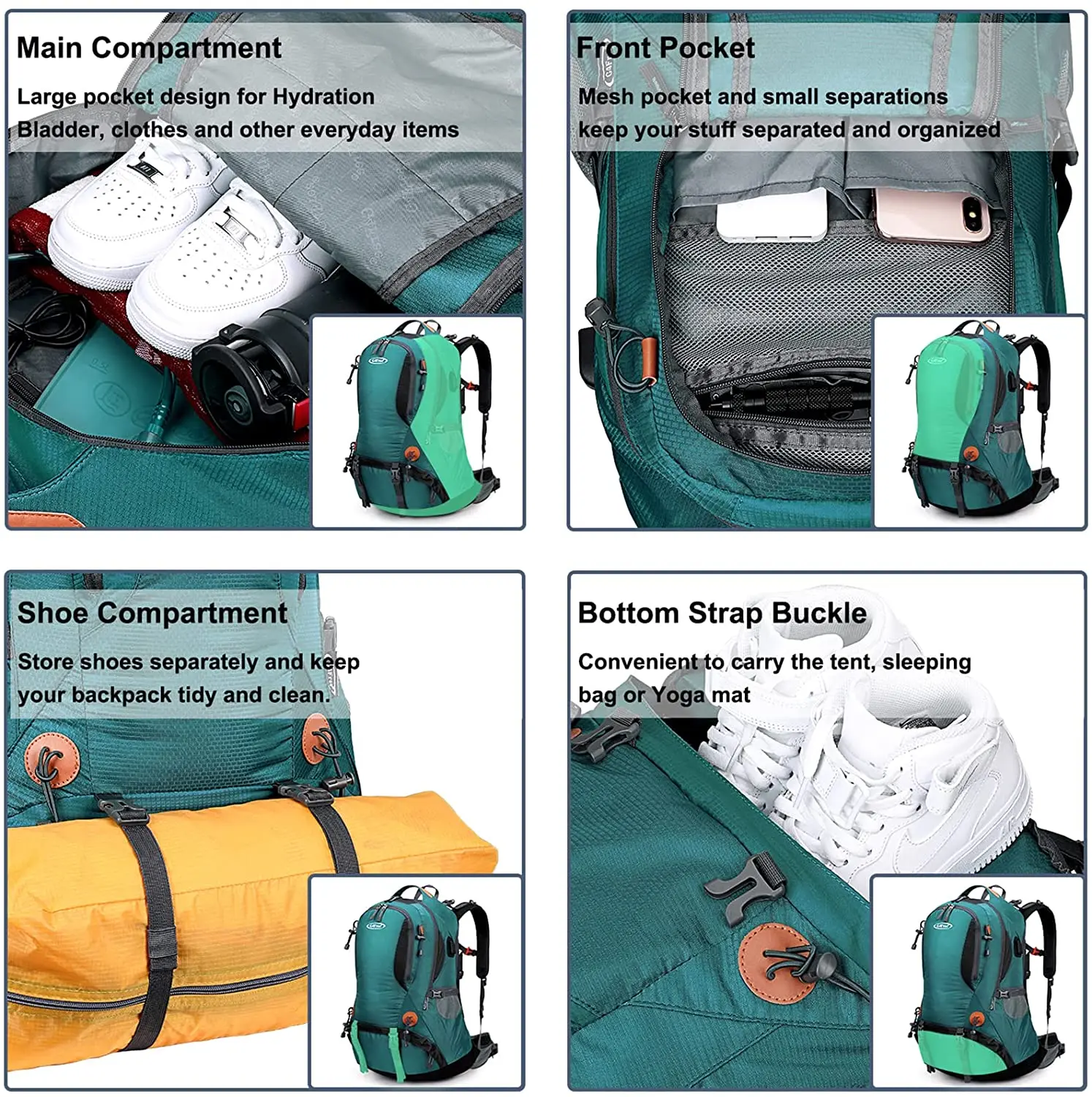 USB Rechargeable 50L Hiking Backpack Waterproof Backpack Outdoor Camping Mountaineering Backpack with Rain Cover Men Women