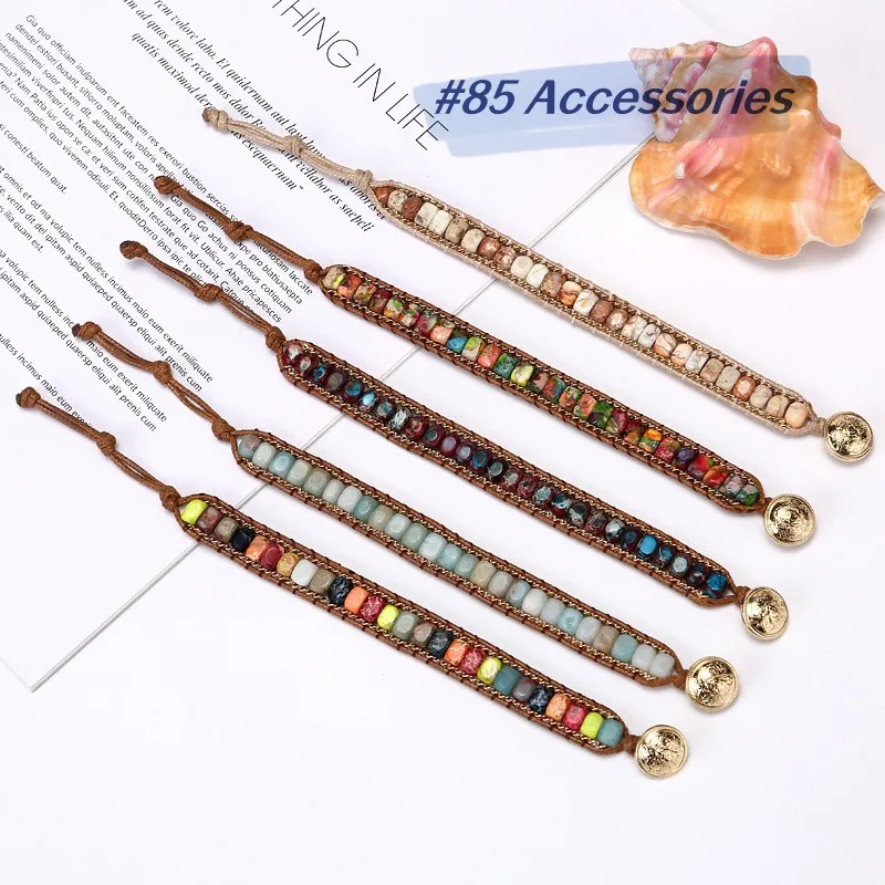 

Bohemian National Customs Handmade Cotton Embroidery Thread Woven Fabric Stone Beads Bracelets Friendship Bracelet ZN00038