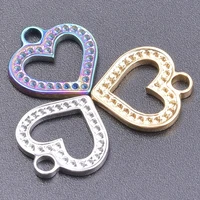 5pcslot stainless steel openwork heart shape ring charms three color love lock pendant for jewelry making supplies wholesale