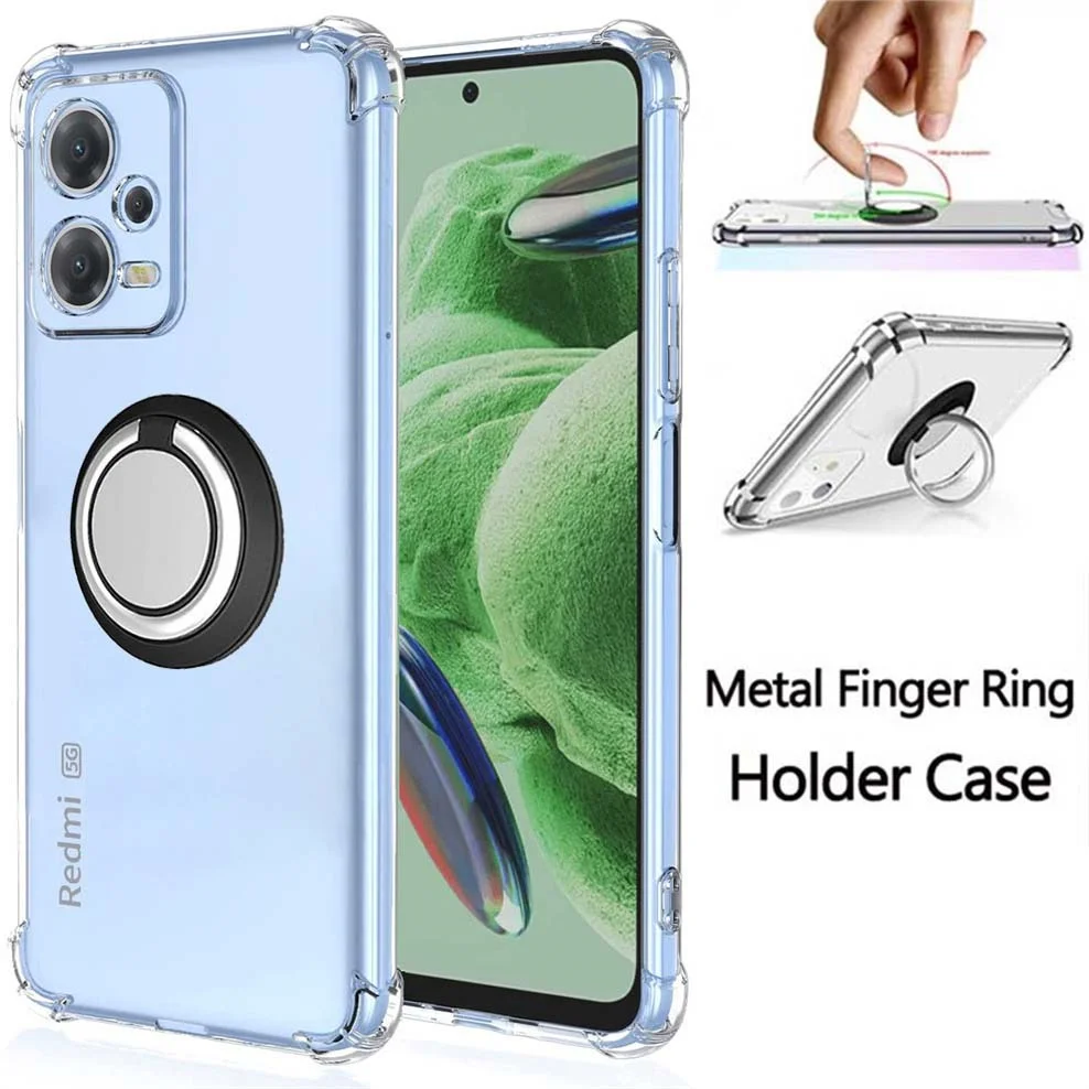 

Metal Finger Ring + Silicone Case for Redmi Note12 12Pro+ 5G Shockproof Clear Holder Phone Cases Xiaomi Note 12 Pro Plus Cover