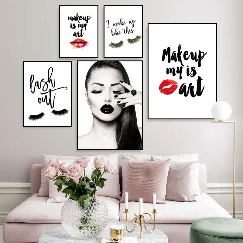 

Красные губы, ресницы, девушка, макияж, Настенная картина, принты, салон красоты, модная Картина на холсте, художественный постер, цитата, укр...