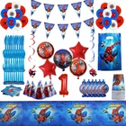 Баннер Marvel, Человек-паук, строительные принадлежности, фон с номером на день рождения, шары, посуда, игрушка для девочек и детей