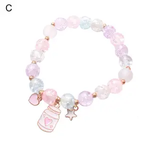 Stylish Women Fashion Colorful Faux Crystal Charm Bracelet Handmade Pendant Bracelet Cartoon Pendant for Daily Wear
