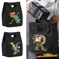 lunch bag cooler handbags canvas insulated thermal lunch bags for work food tote picnic fridge bag unisex golden flower pattern