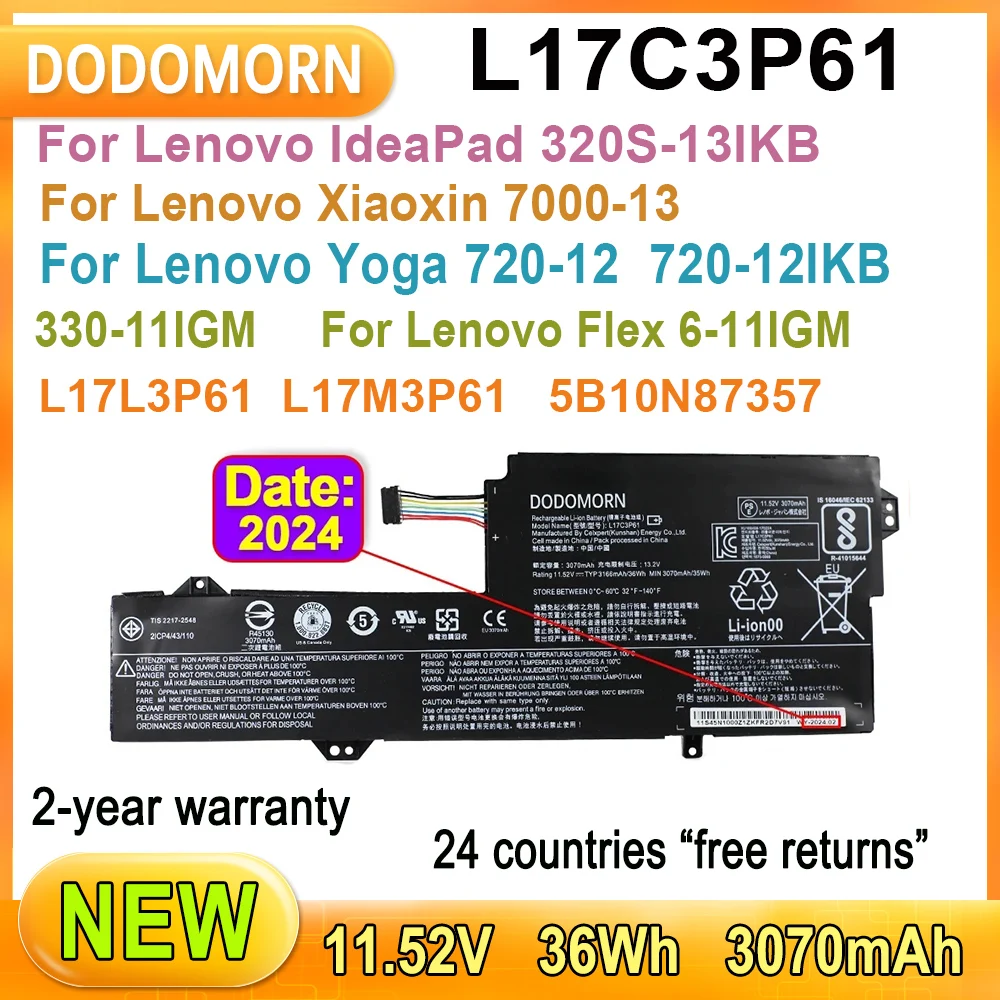 Новый аккумулятор L17C3P61 для ноутбука Lenovo IdeaPad 320S-13IKB Xiaoxin 7000-13 Yoga 720-12 720-12IKB 330-11IGM Flex