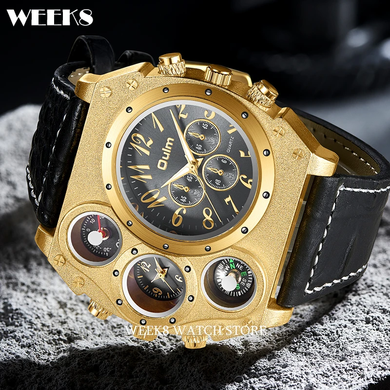 

Luxury Sport Watches for Men Hip Hop Man Multiple Time Zone Multifunction Big Dial Male Wristwatch Compass Decorate Quartz Clock