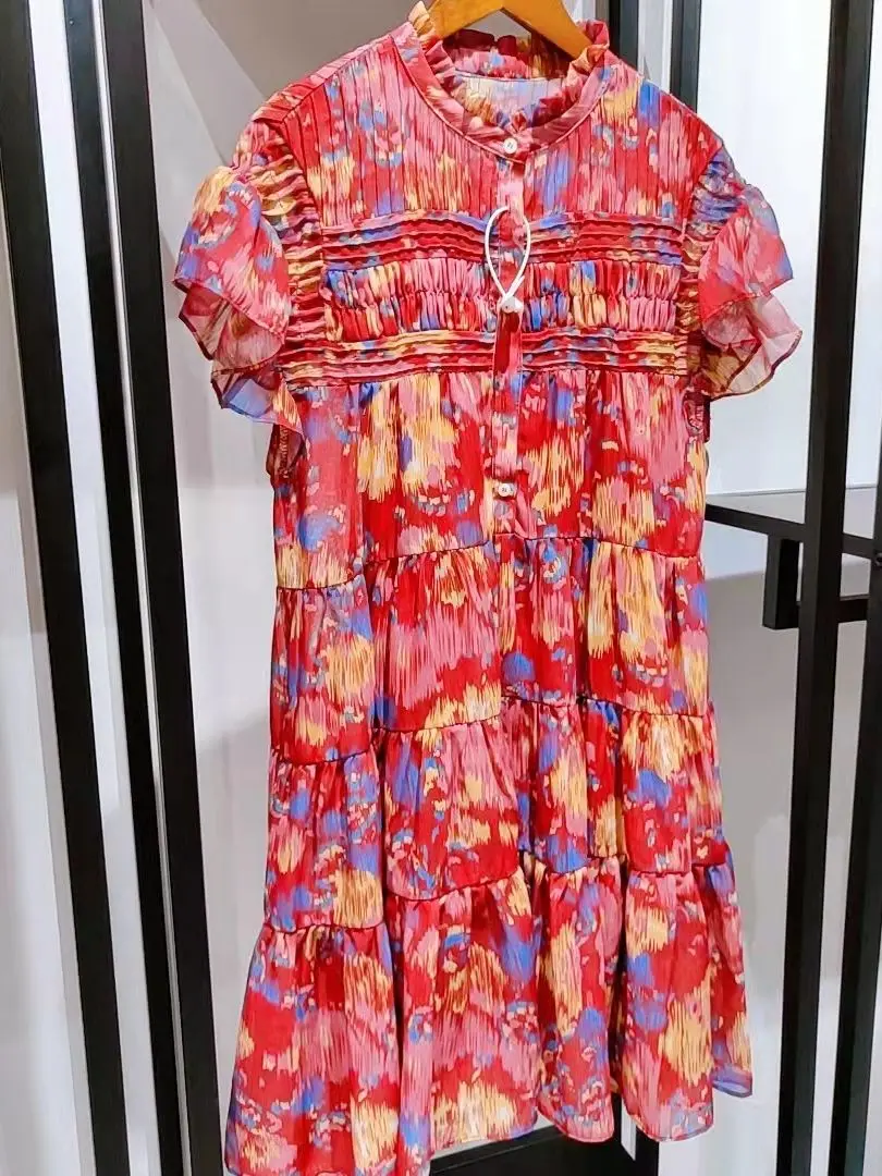 Женское мини-платье с оборками плиссированное разноцветное платье коротким