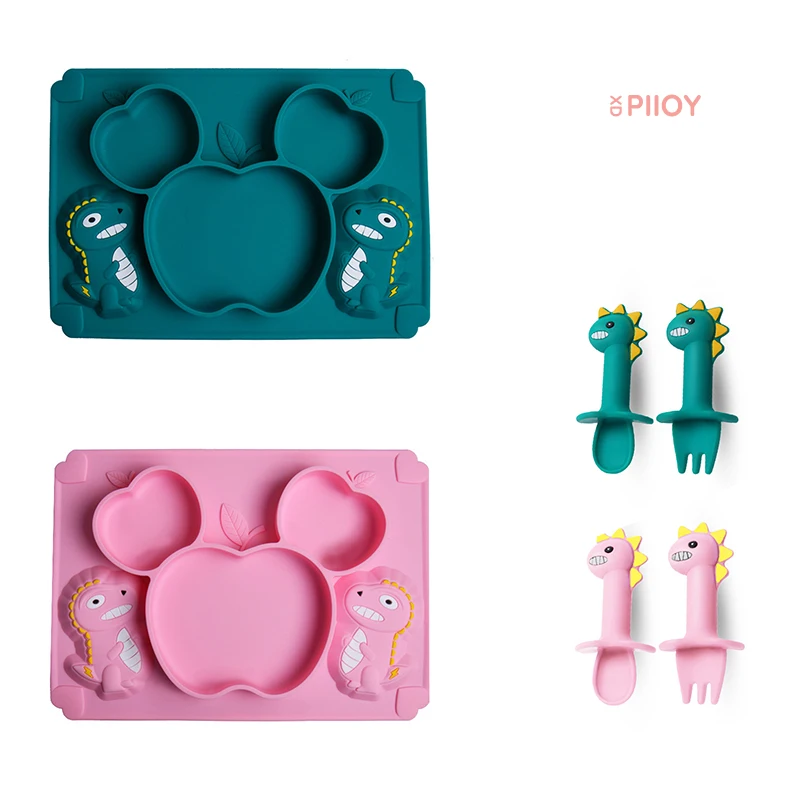 

Cute Baby Silicone Dishes Dining Bowls Dinosaur Shape Tableware Feeding BPA Free Cartoon Plate Children Baby Feeding Dinner Bowl