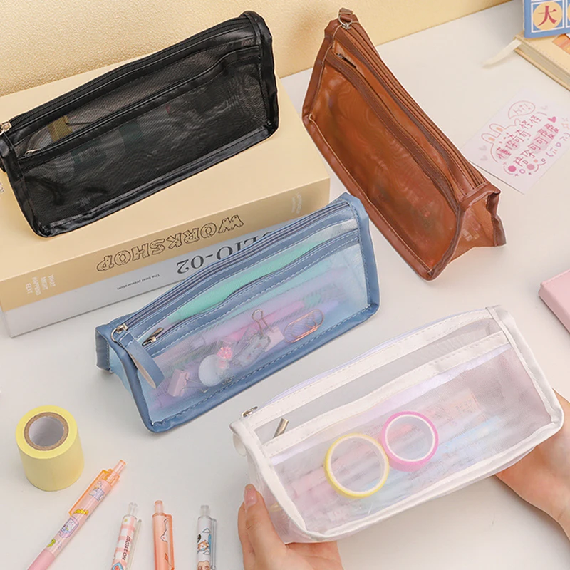 Case Mesh Cute Pencil Bag Student Exam Stationery Bag Kid School Supplies Storage Bag