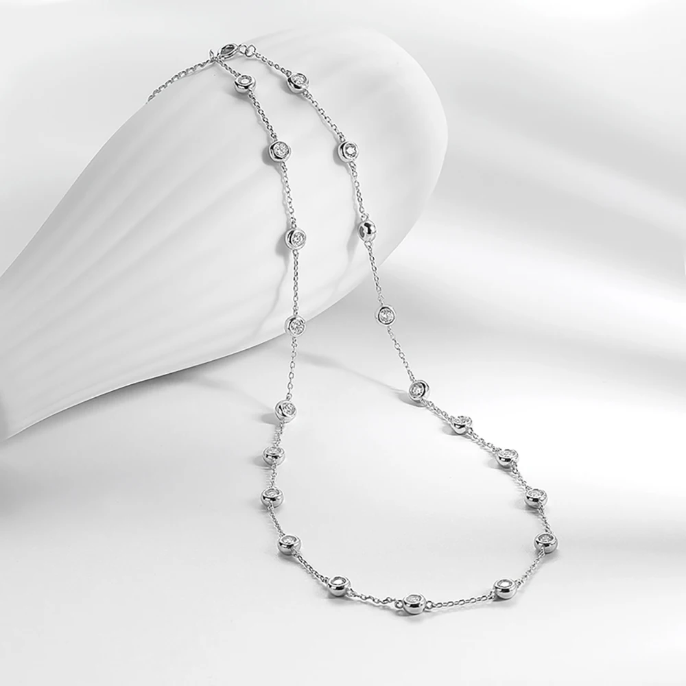 Ожерелье с муассанитом женское из серебра 925 пробы 20 камней 3 мм