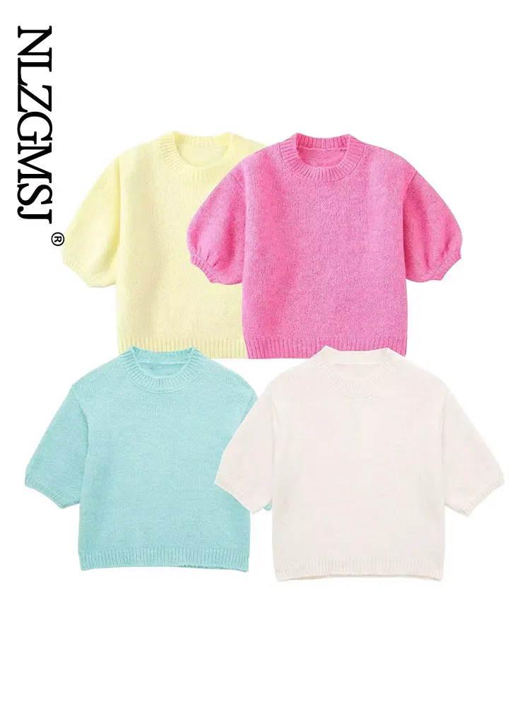 

Весна-Осень 2022, женские вязаные свитера Nlzgmsj, однотонные пуловеры, топы, свободный мягкий короткий свитер с вырезами, 202208