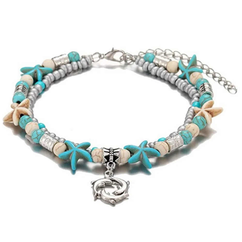 

Foot ornaments turtle anklet pendant shell starfish yoga beach couple set foot ornaments