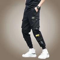mens side pockets cargo harem pants 2021 ribbons black hip hop casual male joggers trousers fashion casual streetwear pants
