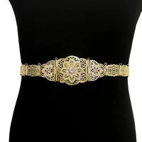 pink crystal wedding belts gold plated moroccan flower rhinestone waist chains luxury caftan jewelry arabic wedding collections