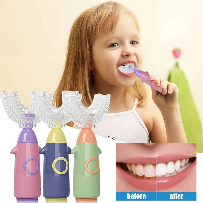 

Ultrasonic U Shape Intelligent Automatic Sonic 360 Degress Lazy Electric Toothbrush Blue Light Kids Charging Tooth Whitening